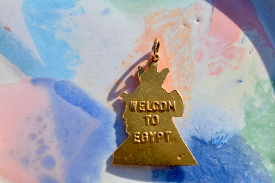 Estate 14k Gold Queen Isis Pendant "Welcom to Egypt"