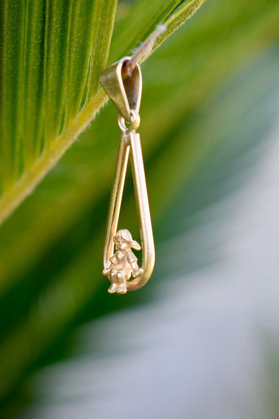 Little Girl on Swing 14k Vintage Designer Pendant