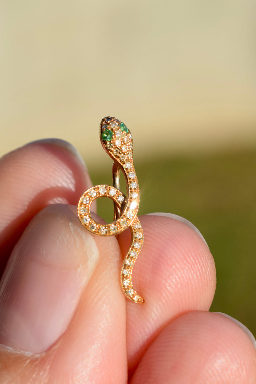 Vintage 14k Diamond Snake Crawler with Emerald Eyes