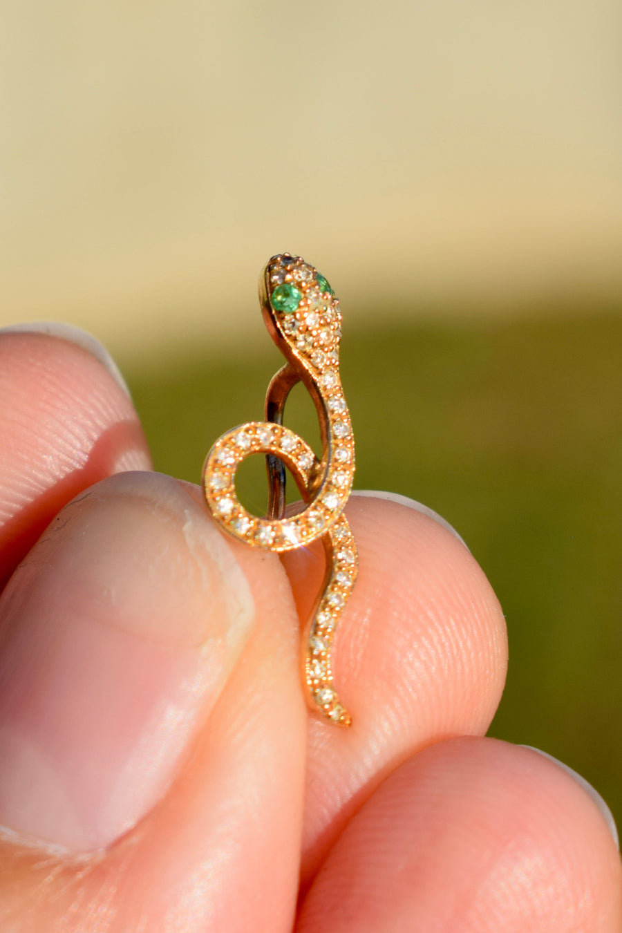 Vintage 14k Diamond Snake Crawler with Emerald Eyes