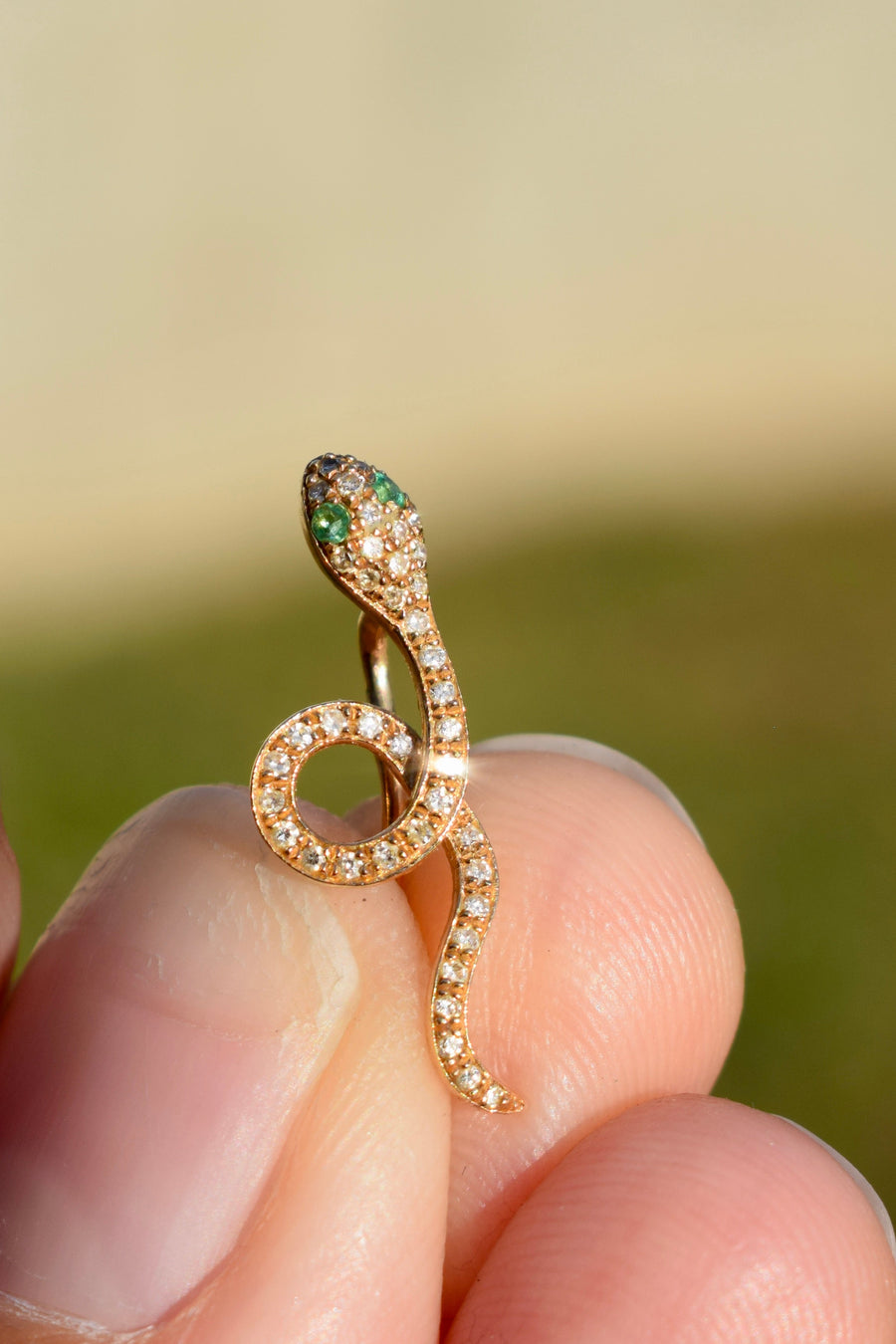 Vintage 14k Diamond Snake Crawler with Emerald Eyes